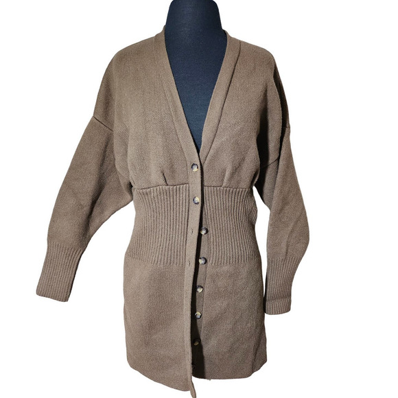 ZARA cardigan sweater knit dress stretchy brown sz S - Picture 2 of 10